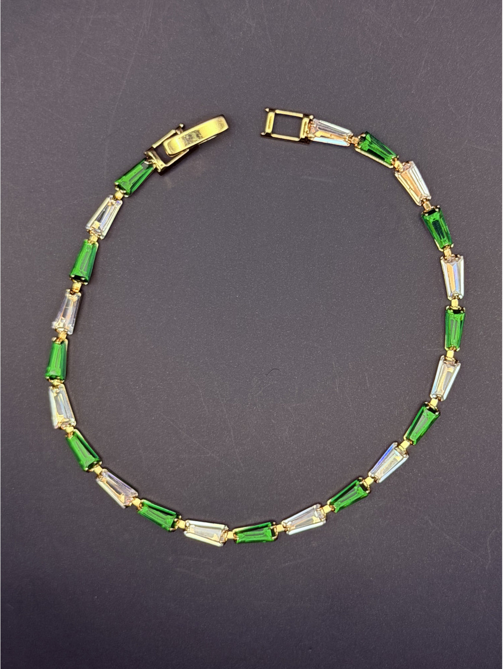 candy+clover green white crystal gold tone tennis bracelet